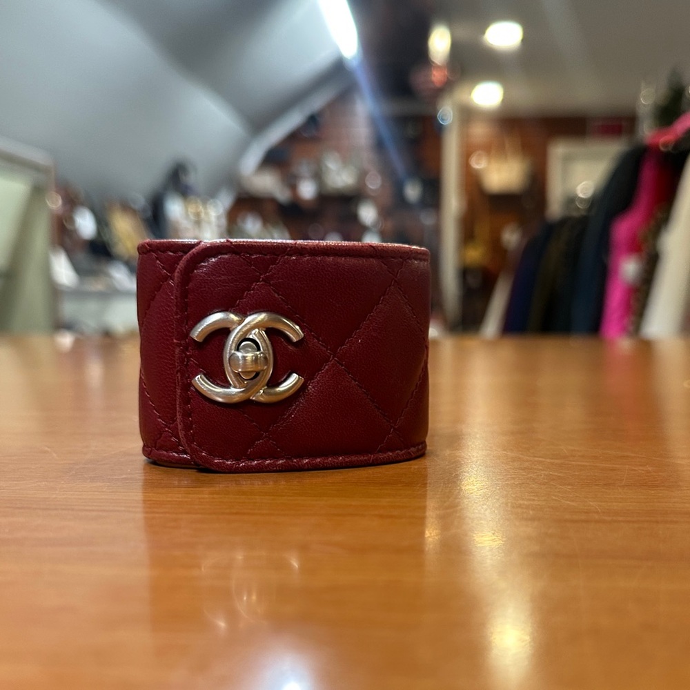 CHANEL Quilted Red Leather Bracelet